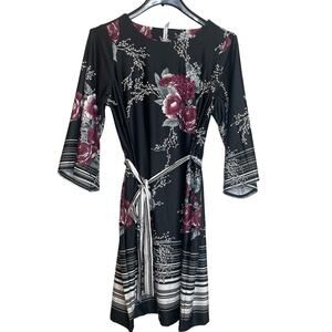 NY Collection Womens Floral Print Round Neck Dress Flutter Sleeve Size 2X Black